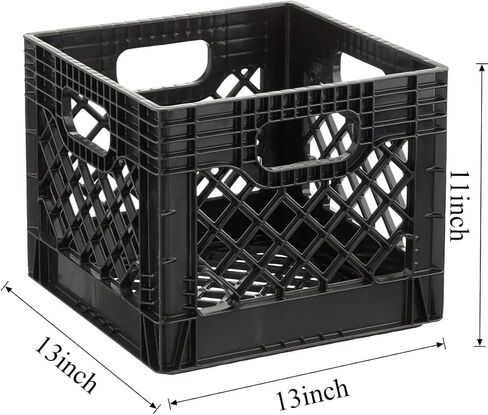 Heavy-Duty Plastic Milk Crate, 16QT Stackable Storage Crate with Handles, 12x12x10.5 Inch Black Plastic Crate for Organizing Supplies, Garage, Kitchen & Home Organization in Saudi Arabia
