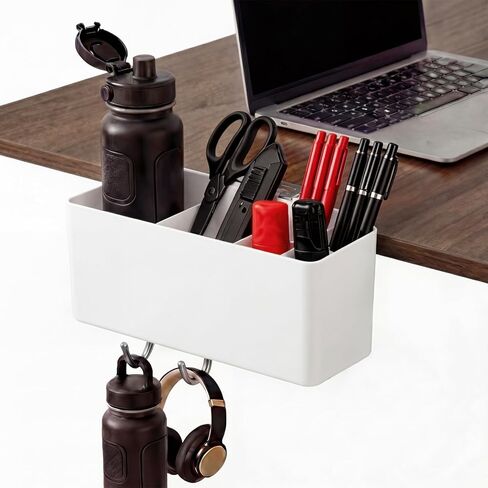 Desk Side Storage, Side Desk Organizer, No Drill Hanging Desk Organizer with 4 Large Pockets, Table Hanging Storage for Office & Home, Fits Flat Table Edge 1.26" (White) in Saudi Arabia