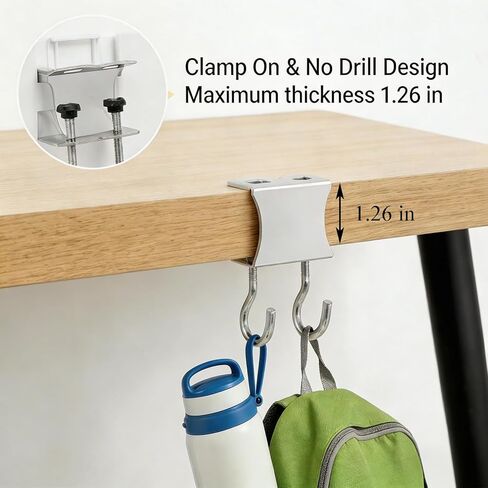 Desk Side Storage, Side Desk Organizer, No Drill Hanging Desk Organizer with 4 Large Pockets, Table Hanging Storage for Office & Home, Fits Flat Table Edge 1.26" (White) in Saudi Arabia