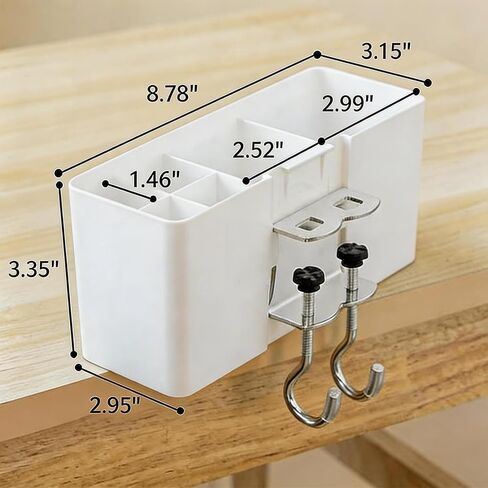 Desk Side Storage, Side Desk Organizer, No Drill Hanging Desk Organizer with 4 Large Pockets, Table Hanging Storage for Office & Home, Fits Flat Table Edge 1.26" (White) in Saudi Arabia