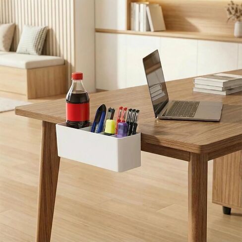 Desk Side Storage, Side Desk Organizer, No Drill Hanging Desk Organizer with 4 Large Pockets, Table Hanging Storage for Office & Home, Fits Flat Table Edge 1.26" (White) in Saudi Arabia