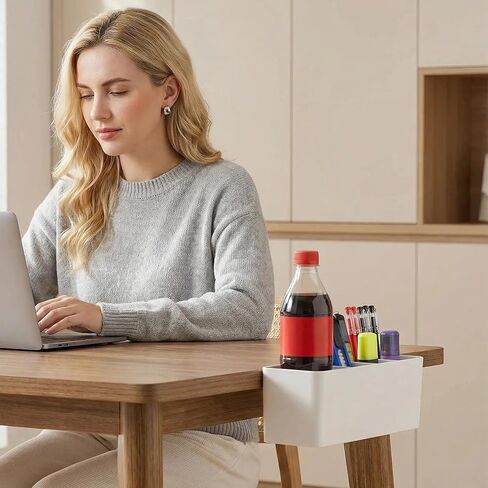 Desk Side Storage, Side Desk Organizer, No Drill Hanging Desk Organizer with 4 Large Pockets, Table Hanging Storage for Office & Home, Fits Flat Table Edge 1.26" (White) in Saudi Arabia