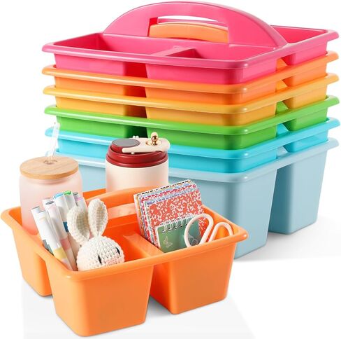 6 Pack 3 Compartment Small Caddy Plastic Classroom Organizer with Handle Portable Teacher Supply Storage Caddy Craft Art Caddies for Pencil, Crayon, Marker, Home, Office, School Supplies(Pastel) in Saudi Arabia