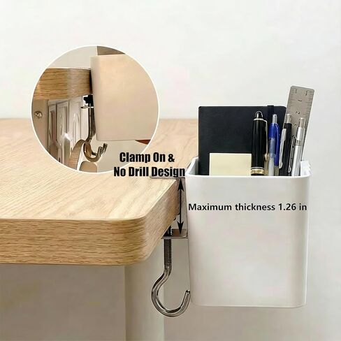 Desk Side Storage, Side Desk Organizer, No Drill Hanging Desk Organizer with 4 Large Pockets, Table Hanging Storage for Office & Home, Fits Flat Table Edge 1.26" (White) in Saudi Arabia