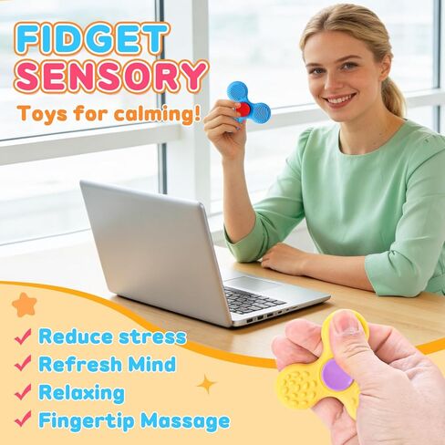 24 Pack Sensory Fidget Toys for Kids in Bulk, Mini Fidget Spinners for Adults with Autism ADHD, Quiet Classroom Prize Autism Toys Stress Relief Fidgets Desk Office Toys in Saudi Arabia