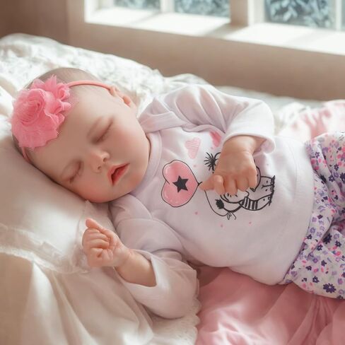 JIZHI Lifelike Reborn Baby Dolls Girl, 17 Inch Real Baby Doll Soft Body Realistic Newborn Vinyl Silicone Baby Doll Full Body Poseable Real Life Baby Dolls with Feeding Kit Gift Box for Kids Age 3+ in Kuwait