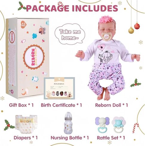 JIZHI Lifelike Reborn Baby Dolls Girl, 17 Inch Real Baby Doll Soft Body Realistic Newborn Vinyl Silicone Baby Doll Full Body Poseable Real Life Baby Dolls with Feeding Kit Gift Box for Kids Age 3+ in Kuwait