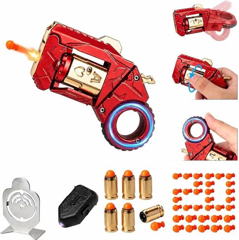 Gun Fidget Toy for Adults, Metal Fidget Spinner with Finger Ring and Slider, Alloy Mini Gun Shape EDC Toy with 6 Reusable Shell Casings, Stress Relief Gift for Men, Black in Saudi Arabia
