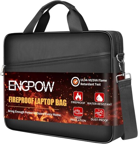 ENGPOW Laptop Bag, Fireproof 15.6 inch Messenger Bag Safe Storage for Laptop or Tablet, Computer Bag Carrying Case with Shoulder Strap＆Handle, Dual Zipper, Mesh Pockets for Home Office Travel, Black in Saudi Arabia