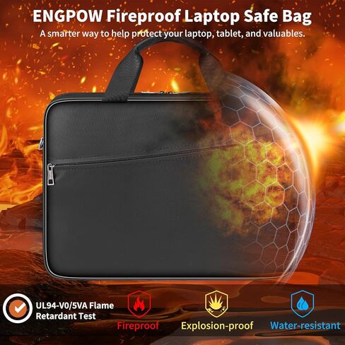 ENGPOW Laptop Bag, Fireproof 15.6 inch Messenger Bag Safe Storage for Laptop or Tablet, Computer Bag Carrying Case with Shoulder Strap＆Handle, Dual Zipper, Mesh Pockets for Home Office Travel, Black in Saudi Arabia