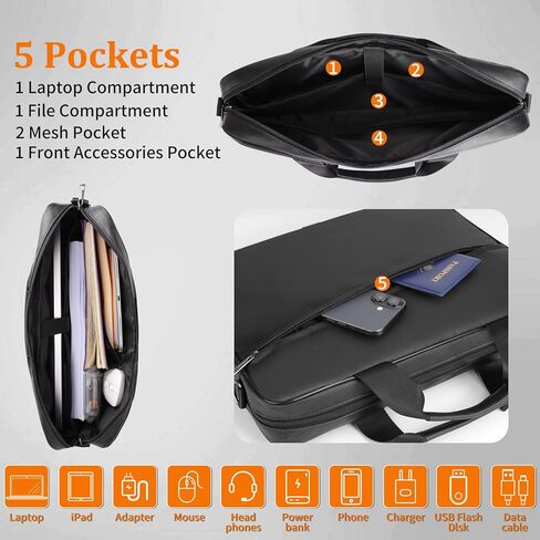 ENGPOW Laptop Bag, Fireproof 15.6 inch Messenger Bag Safe Storage for Laptop or Tablet, Computer Bag Carrying Case with Shoulder Strap＆Handle, Dual Zipper, Mesh Pockets for Home Office Travel, Black in Saudi Arabia