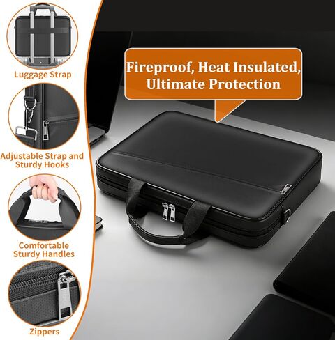 ENGPOW Laptop Bag, Fireproof 15.6 inch Messenger Bag Safe Storage for Laptop or Tablet, Computer Bag Carrying Case with Shoulder Strap＆Handle, Dual Zipper, Mesh Pockets for Home Office Travel, Black in Saudi Arabia