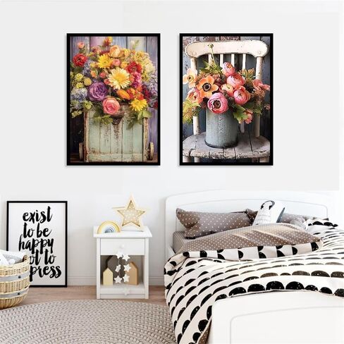 Mowana Flowers Diamond Art Kits for Adults, 5D DIY Diamond Art Painting Kits on Canvas, Rustic Floral Diamond Art for Beginners, 2 Pack Vintage Flower Diamond Painting Wall Décor 16x12inch in Saudi Arabia