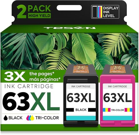 خرطوشة حبر TESEN 63XL بديلة لحبر HP 63 HP63 HP63XL متوافقة مع HP Officejet 4650 5258 5200 3830 5255 4655 4652 5252 Deskjet 3630 3634 1112 Envy 4510 4520 طابعة 2 حزمة أسود ثلاثي الألوان in Kuwait