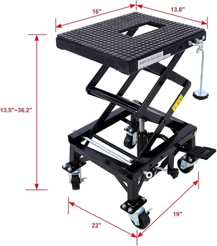 Geelife 300 Lbs Hydraulic Motorcycle Scissor Jack Lift Foot Step Wheels for Small Dirt Bikes,Black - Steel Black - Elevate with Confidence - Outdoor Lawn, Porch - in Saudi Arabia