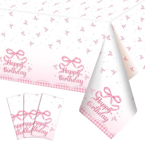 3 Pcs Pink Floral Plastic Tablecloths, 54 X 108Inch Tea Party Tablecloth Disposable Wedding Table Cloth Pink and White Porcelain Tables Decor for Garden Wedding Tea Party Birthday Baby Bridal Shower in Saudi Arabia