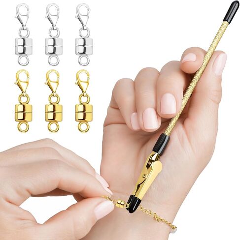 Magnetic Bracelet Clasps with Bracelet Helper Tool - 2 in 1 Jewelry Set - Gold & Silver Magnet Closures for Lobster and Spring Ring Bracelets, Necklaces - Clip, Clasp Helper Set - Self Fastening in Saudi Arabia