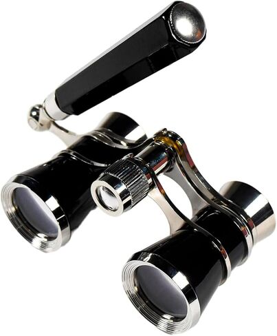 HQRP 3 x 25 Theatre Opera Glasses Binocular, Elegant Black Color with Silver Trim, Built-in Extendable Handle, Crystal Clear Optic in Saudi Arabia