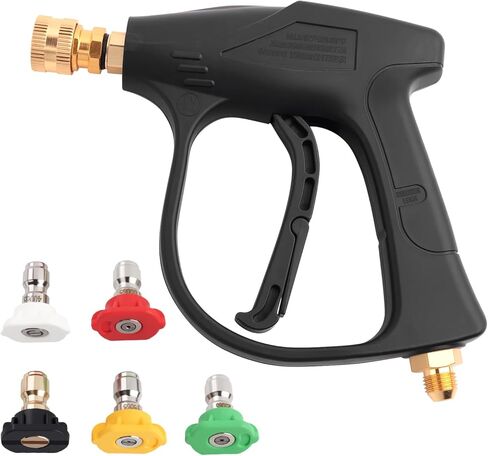 2026 New Short Pressure Washer Gun Kit,M22-14 Thread Car Wash Gun with 5 Quick-Connect Nozzles for Quick Cleaning,Multi-Functional Pressure Washer Spray Guns as Car Cleaning Kit in Saudi Arabia