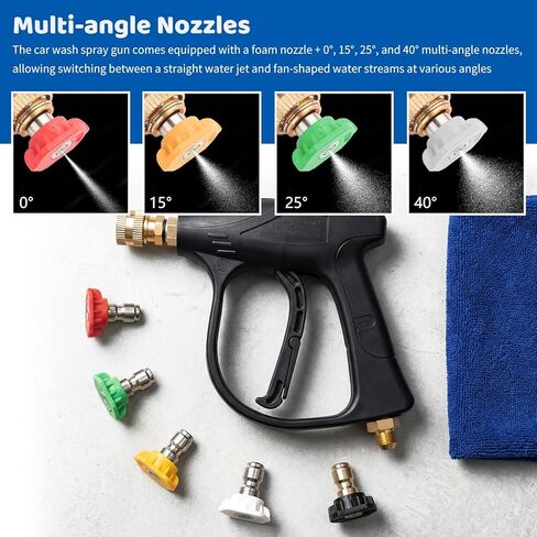 2026 New Short Pressure Washer Gun Kit,M22-14 Thread Car Wash Gun with 5 Quick-Connect Nozzles for Quick Cleaning,Multi-Functional Pressure Washer Spray Guns as Car Cleaning Kit in Saudi Arabia