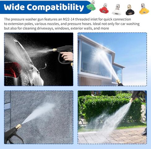 2026 New Short Pressure Washer Gun Kit,M22-14 Thread Car Wash Gun with 5 Quick-Connect Nozzles for Quick Cleaning,Multi-Functional Pressure Washer Spray Guns as Car Cleaning Kit in Saudi Arabia
