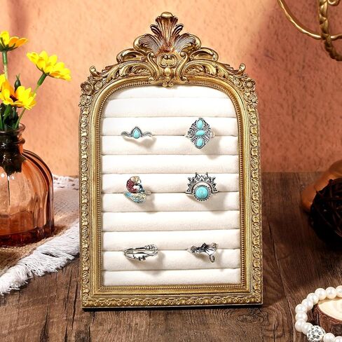 Afgaogw Vintage Ring Holder,Arch Gold Ring Holder - Baroque Suede Jewelry Box Stand Frame Earring Tray for Wedding Engagement Anniversary Women Birthday Christmas Gift Photograph Prop in Kuwait