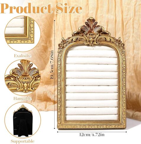 Afgaogw Vintage Ring Holder,Arch Gold Ring Holder - Baroque Suede Jewelry Box Stand Frame Earring Tray for Wedding Engagement Anniversary Women Birthday Christmas Gift Photograph Prop in Kuwait