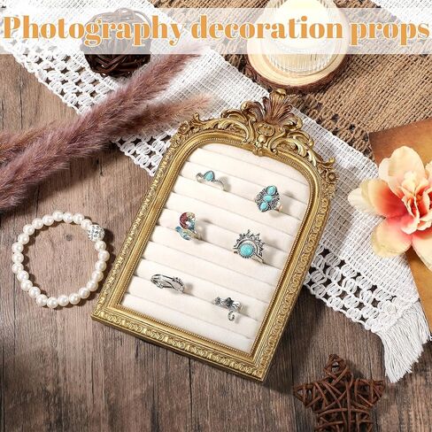 Afgaogw Vintage Ring Holder,Arch Gold Ring Holder - Baroque Suede Jewelry Box Stand Frame Earring Tray for Wedding Engagement Anniversary Women Birthday Christmas Gift Photograph Prop in Kuwait