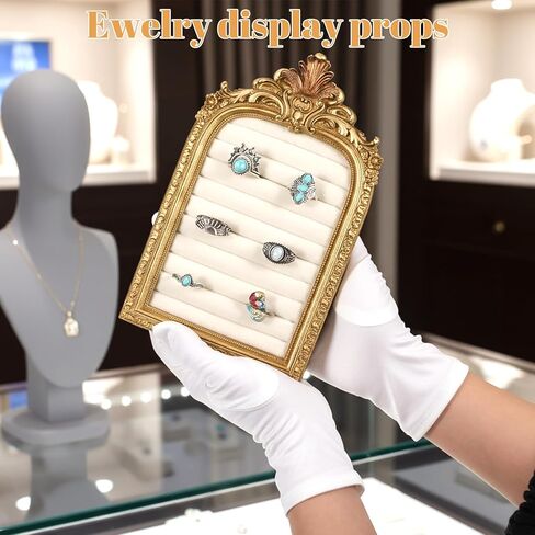 Afgaogw Vintage Ring Holder,Arch Gold Ring Holder - Baroque Suede Jewelry Box Stand Frame Earring Tray for Wedding Engagement Anniversary Women Birthday Christmas Gift Photograph Prop in Kuwait