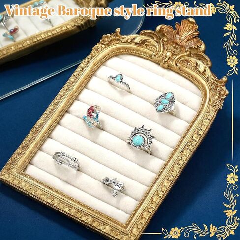 Afgaogw Vintage Ring Holder,Arch Gold Ring Holder - Baroque Suede Jewelry Box Stand Frame Earring Tray for Wedding Engagement Anniversary Women Birthday Christmas Gift Photograph Prop in Kuwait