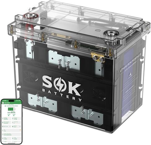 SOK Battery 12V 100Ah LiFePO4 Lithium Battery BCI Group 24 Marine Battery IP65 Waterproof Transparent Case, Built-in Smart BMS with Bluetooth, 4000-8000 Cycles for RV, Marine, Trolling Motor (1 Pack) in Saudi Arabia