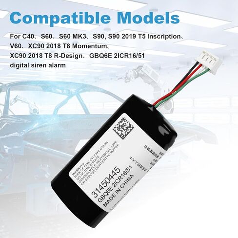 متوافق مع استبدال بطارية فولفو 31450445: GBQ6E P0839A C40 S60 S60 MK3 S90 S90 2019 T5 Inscription V60 XC90 2018 T8 Momentum XC90 2018 T8 R-Design Digital Siren Alarm Battery 750mAh، 3.42Wh in Kuwait