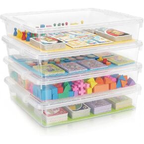 4 Pack Board Game Storage, Extra Large Paper Organizer Storage with Latching Lid (14x13.5x3.15 in), Stackable Art & Craft Storage Box for 12x12 Paper, Board Game, Art Supply, Puzzle, Magazine in Saudi Arabia