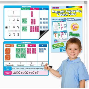 Giant Magnetic Place Value Chart Addition and Subtraction Learning Math Games, Dry Erase Base Ten Blocks Board Math Manipulatives 1st 2nd 3rd Grade Homeschool Teacher Classroom Must Haves in Saudi Arabia