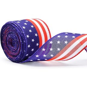 2.5" x 10m Patriotic American Flag Ribbon for Gift Wrapping – Red White Blue Wired Ribbon for Bows, Wreaths, DIY Crafts, Floral Arrangements, and 4th of July Decorations in Kuwait