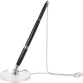 Crystal Base Signing Pen with Chain for Reception Counter Black Silver Office Business Pen with Stand for Desk Stationery for Hotel and Office Use in Kuwait