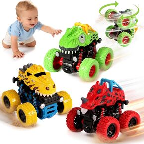 Dinosaur Toys for 2 3 4 5 Year Old Boys - 3 Pack Monster Truck Toys with Friction Power 360° Rotating Push and Go Cars for Toddlers Ages 2-4-6 - Boys Girls Birthday Gifts for Kids 3-5 in Saudi Arabia