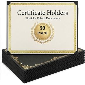 30 Pack Single Sided Certificate Holders 8.5x11 Black - Award Certificate Folders with Gold Foil Border Cardstock Covers Letter Size - Graduation Certificate Sleeves - Protective Diploma Holders Bulk in Saudi Arabia