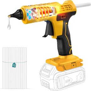 Cordless Hot Glue Gun for DeWalt 20V Battery Powered, 100W Full Size Glue Gun Cordless & Rechargeable, Wireless Battery Powered Hot Glue Gun and Sticks Set with 12pcs 0.43'' Glue Sticks (Yellow) in Saudi Arabia