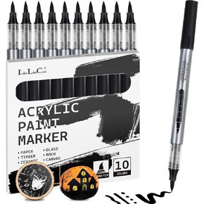 LIULIUCAI 10 Pcs Skin Tone Acrylic Paint Markers, Brush Tip Acrylic Paint Pens for Portrait Hair, Water-Based Skin Markers for Rock, Wood, Canvas, Glass, Stone, Fabric, Egg, DIY Crafts, No Bleeding in Kuwait