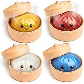 Glitter Dumpling Squishy Mystery Box 4 Pcs - 2026 Upgraded Dumplings Squishes for Adults Teens Squeeze Easter Basket Stuffers Smiling White Red Blue Gold in Saudi Arabia