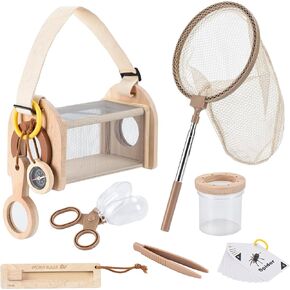 Wooden Bug Catching Kit for Kids - 10 PCS Outdoor Exploration Set with Bug Habitat, Magnifying Glass, Bug Container &Other Adventure Kit —STEM Educational Toy for Boys & Girls Ages 4-8 in Saudi Arabia