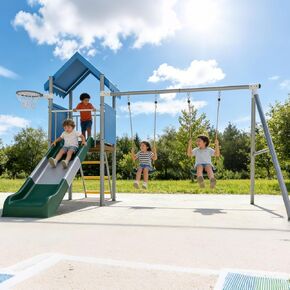 Patikuin Heavy Duty Kids Outdoor Playset with Dual Swings, Slide & Basketball Hoop – Galvanized Steel Playground Equipment – Safe & Durable – Perfect for Backyard or Garden – Includes Blue Variant in Saudi Arabia