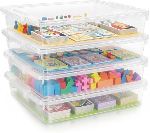 4 Pack Board Game Storage, Extra Large Paper Organizer Storage with Latching Lid (14x13.5x3.15 in), Stackable Art & Craft Storage Box for 12x12 Paper, Board Game, Art Supply, Puzzle, Magazine in Saudi Arabia