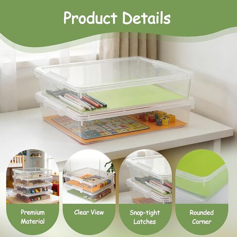 4 Pack Board Game Storage, Extra Large Paper Organizer Storage with Latching Lid (14x13.5x3.15 in), Stackable Art & Craft Storage Box for 12x12 Paper, Board Game, Art Supply, Puzzle, Magazine in Saudi Arabia
