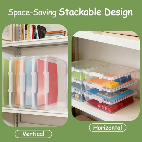 4 Pack Board Game Storage, Extra Large Paper Organizer Storage with Latching Lid (14x13.5x3.15 in), Stackable Art & Craft Storage Box for 12x12 Paper, Board Game, Art Supply, Puzzle, Magazine in Saudi Arabia