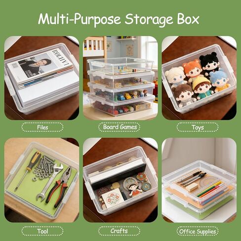 4 Pack Board Game Storage, Extra Large Paper Organizer Storage with Latching Lid (14x13.5x3.15 in), Stackable Art & Craft Storage Box for 12x12 Paper, Board Game, Art Supply, Puzzle, Magazine in Saudi Arabia