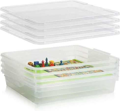4 Pack Board Game Storage, Extra Large Paper Organizer Storage with Latching Lid (14x13.5x3.15 in), Stackable Art & Craft Storage Box for 12x12 Paper, Board Game, Art Supply, Puzzle, Magazine in Saudi Arabia