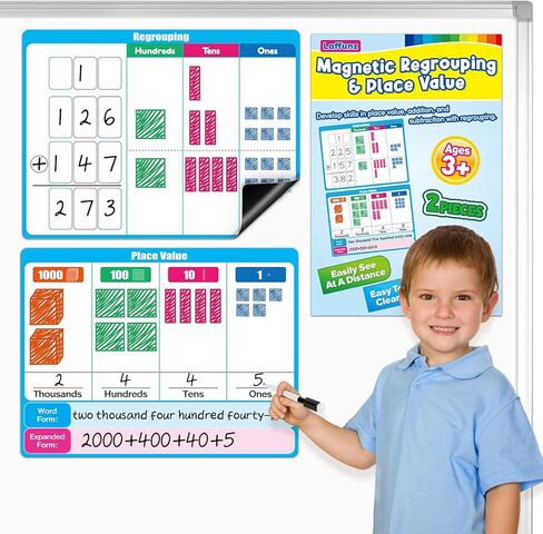 Giant Magnetic Place Value Chart Addition and Subtraction Learning Math Games, Dry Erase Base Ten Blocks Board Math Manipulatives 1st 2nd 3rd Grade Homeschool Teacher Classroom Must Haves in Saudi Arabia