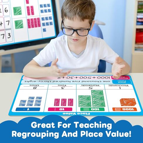 Giant Magnetic Place Value Chart Addition and Subtraction Learning Math Games, Dry Erase Base Ten Blocks Board Math Manipulatives 1st 2nd 3rd Grade Homeschool Teacher Classroom Must Haves in Saudi Arabia